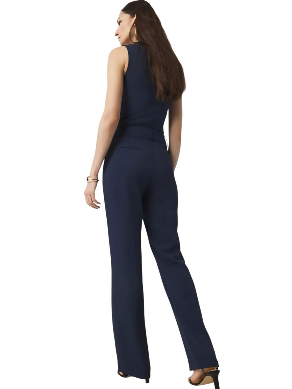 WHBM Navy Blue Flat Front Trouser Pants Size 8 Short‎